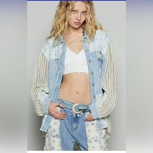 POL Denim Patchwork Jacket with Lace Details